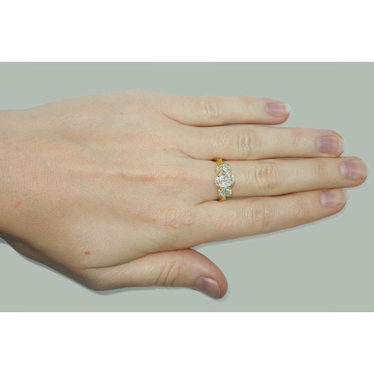 2.81 Cts. Oval Natural Earth Mined Diamonds Three Stone Engagement Ring Yellow Gold 14K
