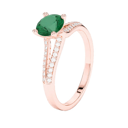 High Quality Round Cut Green Emerald With Diamond   Rose Gold