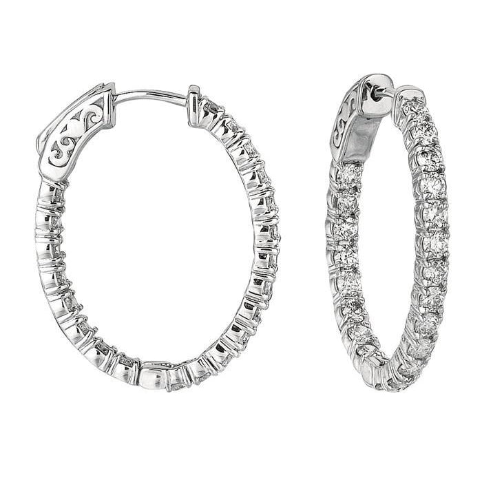 2.94 Carats Natural Earth Mined Diamond Hoop Earrings White Gold 14K Prong Setting