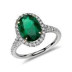 Fancy Lady’s  Oval Cut Green Emerald With Diamond Ring White Gold