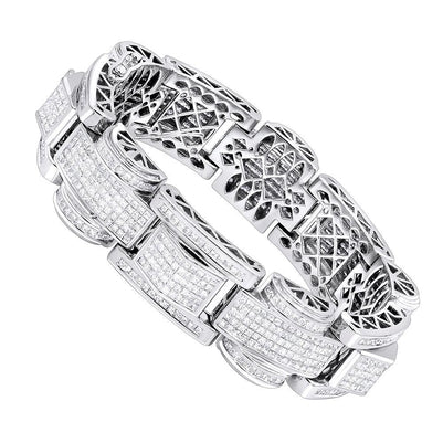 20 Carats Pave Set Princess Cut Diamond Men Bracelet White Gold 14K Mens Bracelet