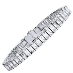 21 Ct Emerald Cut White Real Natural Earth Mined Diamond Tennis Bracelet Gold Fine Jewelry