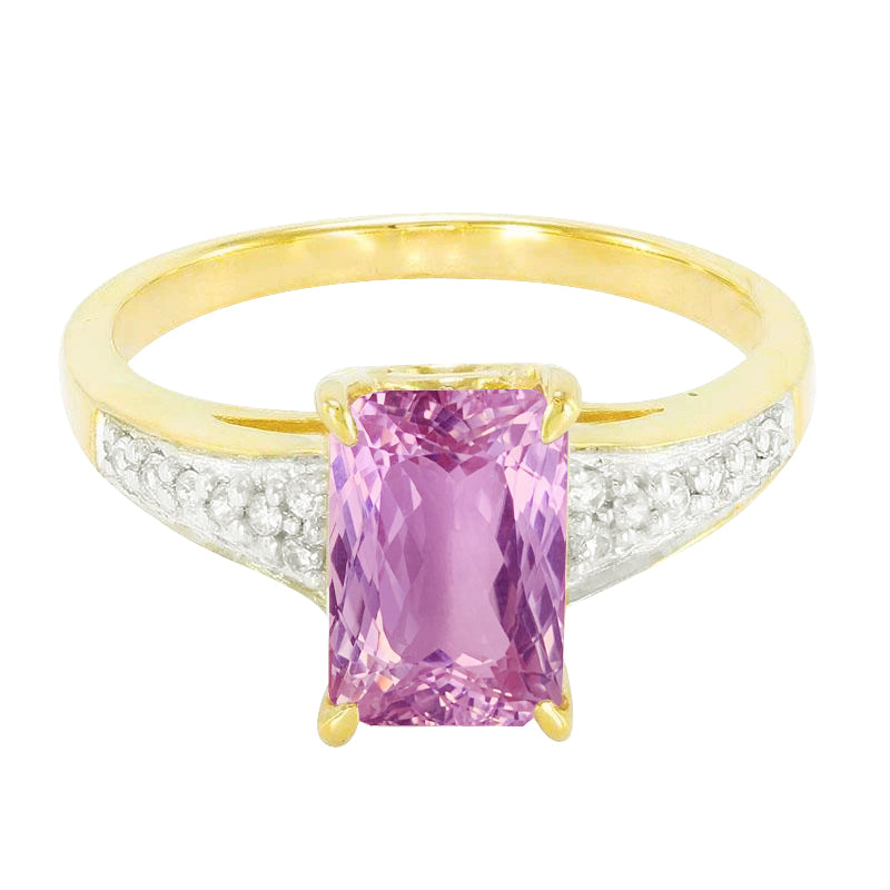 High Quality Fancy Pink Kunzite And Diamonds Ring Two Tone   Gemstone  
