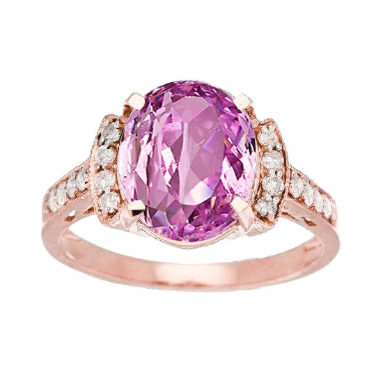Best Sparkling Rose Gold   Pink Kunzite With Diamond Fine Ring Jewelry