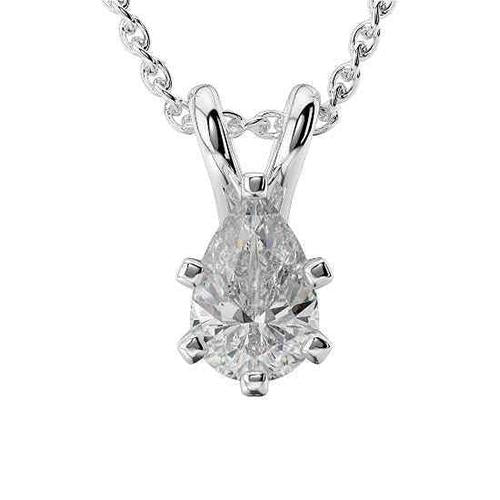 2.00 Carats Pear Cut Diamond Solitaire Pendant Solid White Gold 14K Jewelry Pendant