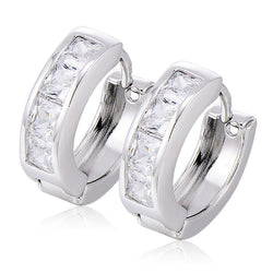 2.00 Carats Princess Cut Diamonds Hoop Earrings White Gold 14K