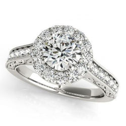 Natural  2.00 Carats Round Antique Style Halo Diamonds Ring White  Gold 14K