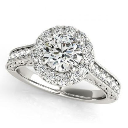 2.00 Carats Round Brilliant Halo Diamonds Ring Solid Gold 14K Halo Ring