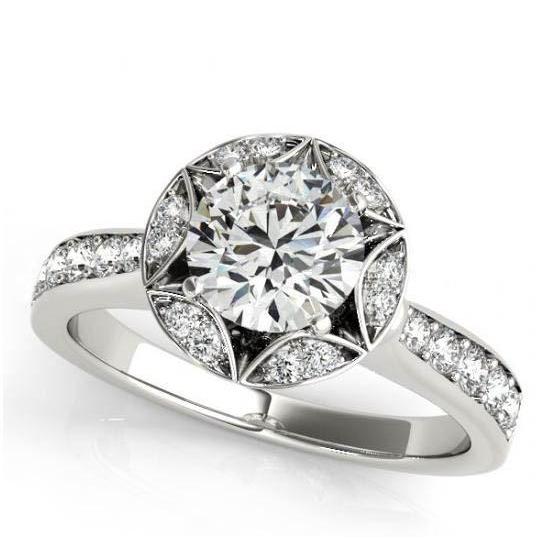 2.00 Carats Round Diamonds Halo Engagement Anniversary Ring Gold 14K Halo Ring
