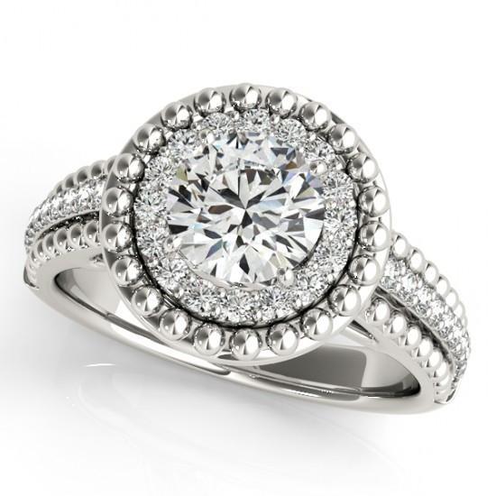2.00 Carats Round Diamonds Halo Ring Gold 14K Halo Ring