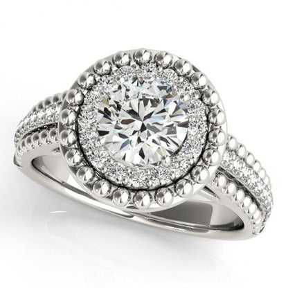 2.00 Carats Round Diamonds Halo Ring Gold 14K Halo Ring