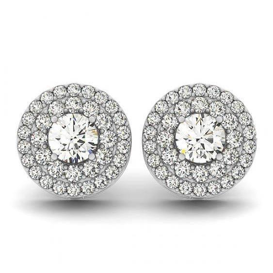 New Round Diamonds Studs Halo Pair Earrings White Gold  