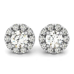 2.00 Carats White Gold Round Diamonds Halo Stud Earrings Pair