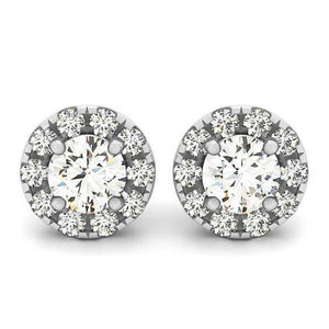 New White Gold Round Diamonds Halo Stud Earrings Pair Halo Stud Earrings