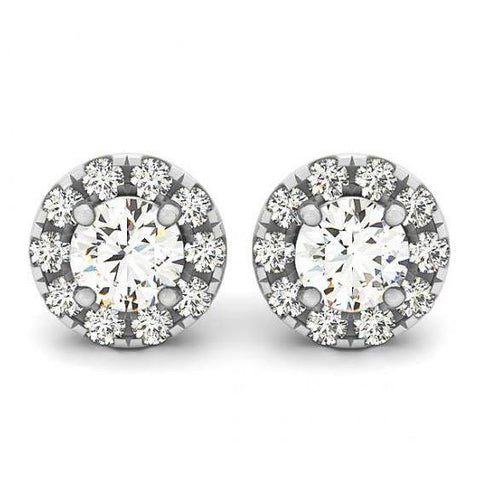 New White Gold Round Diamonds Halo Stud Earrings Pair Halo Stud Earrings