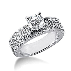 Real  Triple Row Accented Diamond Engagement Ring 2.00 Carat White Gold 14K