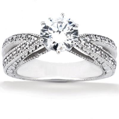 Diamonds Engagement Ring White Gold New Solitaire Ring with Accents