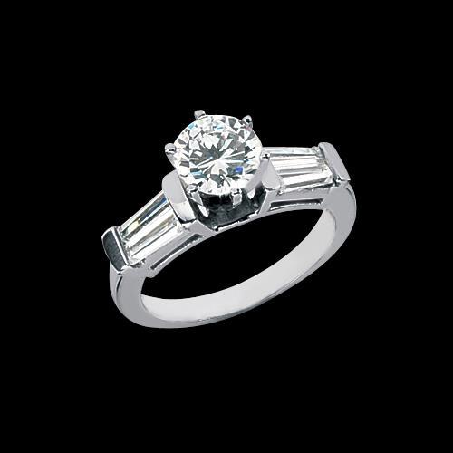 2.01 Carat Diamonds Three Stone Style Engagement Ring Round Baguette Three Stone Ring