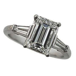 2.01 Ct. Emerald Diamond 3 Stone Engagement Ring New