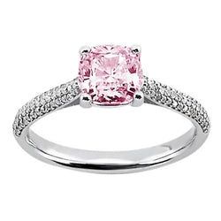2.01 Ct Pink Sapphire Cushion Round Natural Earth Mined Diamonds Ring White Gold Gemstone