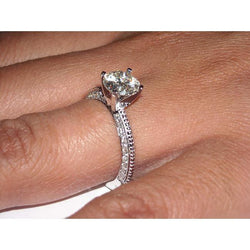 Real  2 Ct. Round Micro Pave Diamond Engagement Ring White Gold 14K