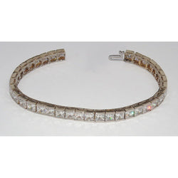 Real  Princess Diamonds Tennis Bracelet 18 Carats White Gold 14K
