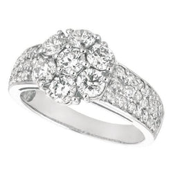 Genuine   2.02 Carat Round Diamond Flower Style White Gold Anniversary Ring