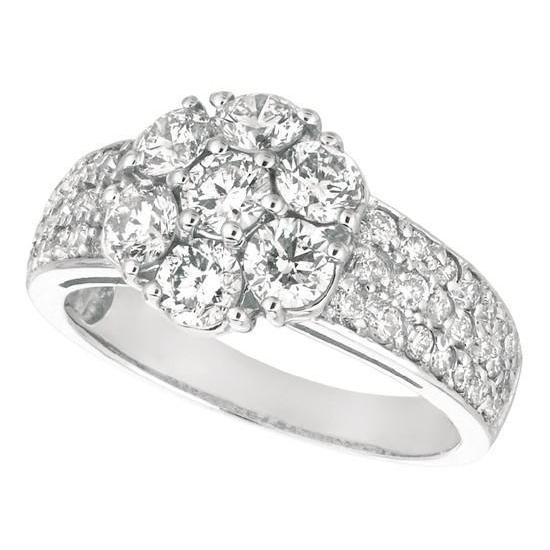 Vintage Unique Style White Sparkling Engagement White gold Round Diamond Flower Style White Gold Anniversary Ring