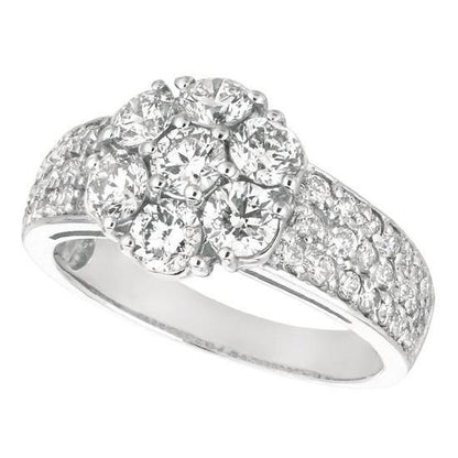 Vintage Unique Style White Sparkling Engagement White gold Round Diamond Flower Style White Gold Anniversary Ring