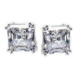 3 Carats Asscher Cut Diamond Stud Earrings Platinum New