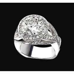 Natural  Diamond Halo Ring Split Shank 2.06 Carats White Gold 14K