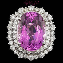 21 Carats Natural Pink Kunzite & Diamond Ring White Gold 14K Jewelry
