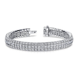 Real  15 Ct Princess And Round Cut Diamonds Exquisite Classic Bracelet