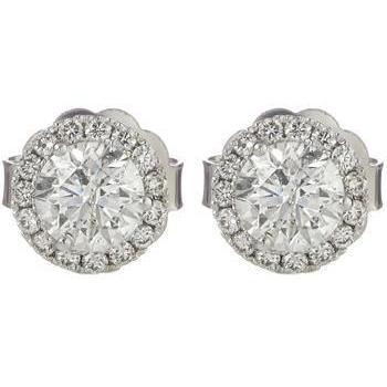  Round Cut Halo Diamond Stud Earring  White Gold Halo Stud Earrings