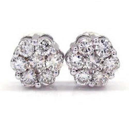 2.1 Ct Round Diamond Cluster Women Earring 14K White Gold Cluster Earrings