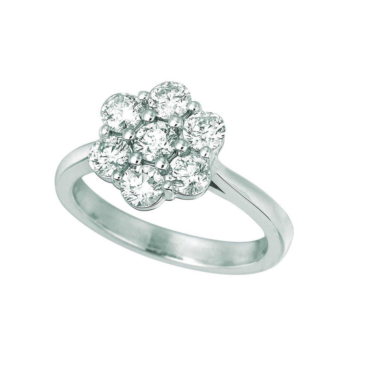 21 Pointer Diamond Flower Fancy Ring 1.5 Carats 14K White Ring