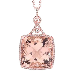 21.25 Ct Big Morganite With Round Natural Earth Mined Diamonds Pendant Gold Rose 14K