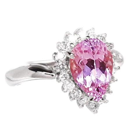 Fancy Look NIce Pear Kunzite With Round Diamonds Ring White Gold