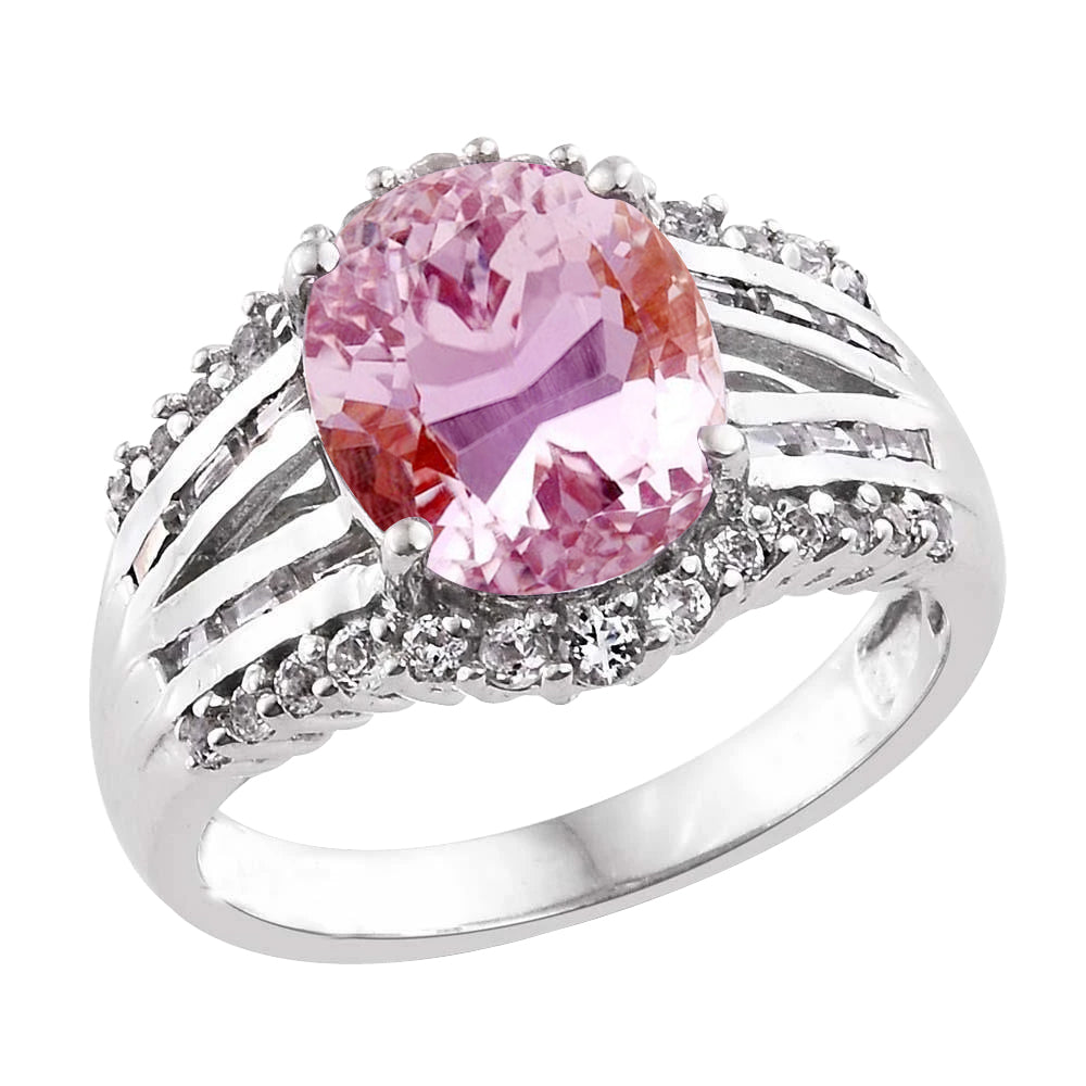 Women Jewelry Sparkling Solitaire With Accent Kunzite And Diamonds Ring White Gold  