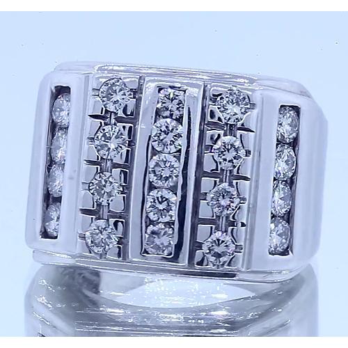 2.10 Carats Gents Ring Round Diamonds White Gold 14K Vs1 F Mens Ring