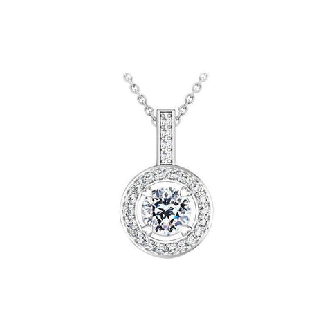 2.10 Carats Round Cut Diamonds Lady Pendant Necklace Gold White 14K Pendant