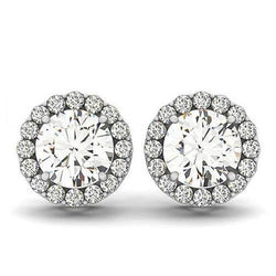 2.10 Carats D VVS1 Round Natural Earth Mined Diamonds White Gold 14K Studs Pair Halo Earrings