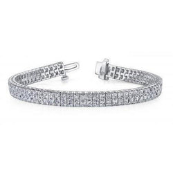 Real  14 Ct. Sparkling Princess Brilliant Cut Diamond Tennis Bracelet WG 14K