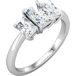 2.10 Carat Princess Diamond Three Stone Ring White Gold 14K