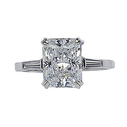 2.11 Carat Radiant & Baguette Diamonds Three Stone Engagement Ring Three Stone Ring