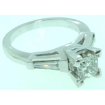 2.11 Ct Princess  Baguettes Diamond Three Stone Ring White Gold Three Stone Ring