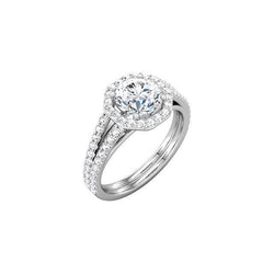 Natural  Round Diamond Solitaire With Accents Halo Ring 2.11 Ct. White Gold