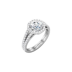 Round Natural Earth Mined Diamond Solitaire With Accents Halo Ring 2.11 Ct. White Gold