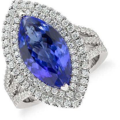 New Amazing  Solitaire With Accent Tanzanite With Diamonds Ring Gold  Gemstone Ring