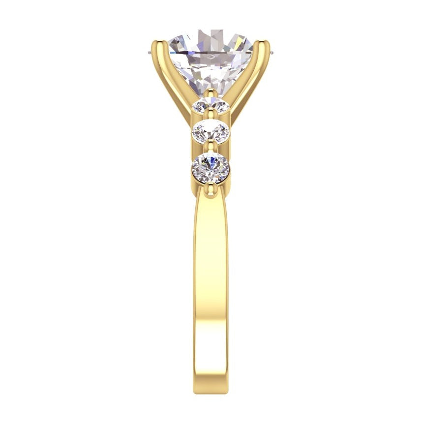 Yellow Gold  Solitaire Ring with Accents White Gold Diamond